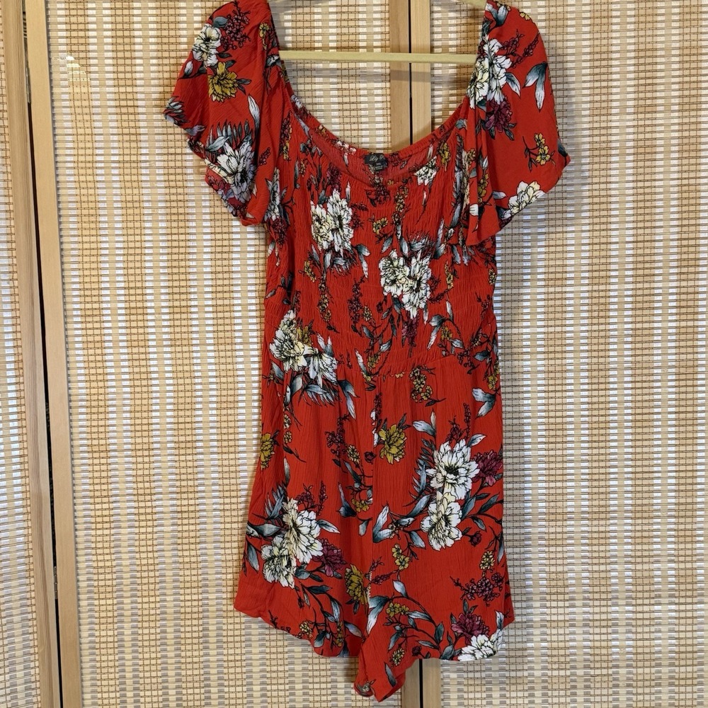 Lily Rose Womens 2X Romper Floral Off‎ The Shoulder Babydoll Tropical Floral